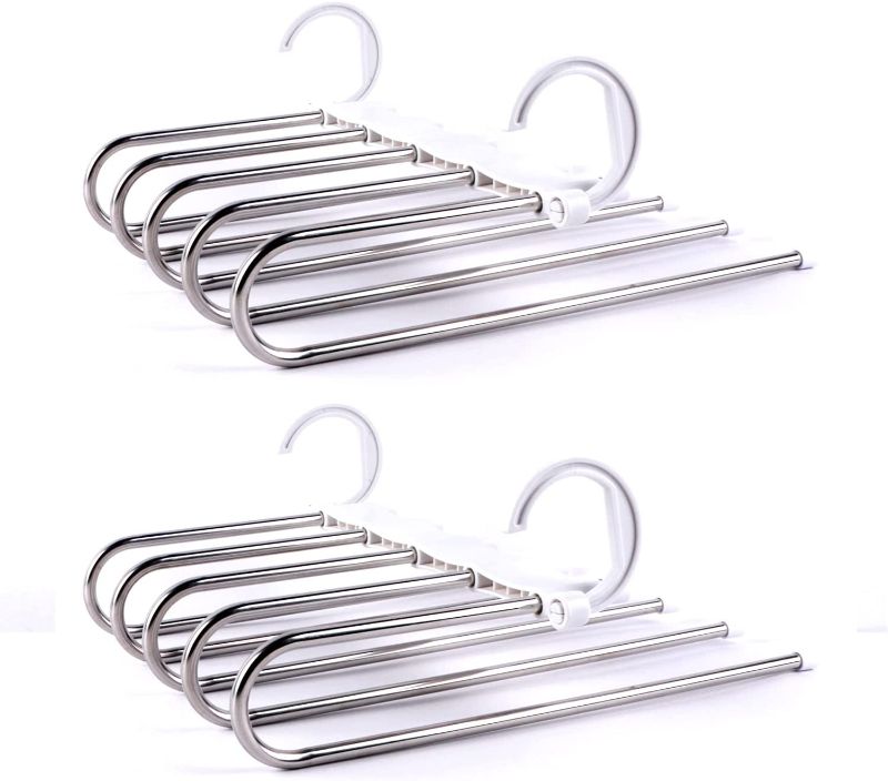 Photo 1 of 6 Layered Premium Pants Hangers Space Saving - Multifunctional Scarf Hanger for Closet Organizer -Jean Hangers Closet Hangers - Pants Rack for Scarf Jeans Trousers Space Saver(White, 2 Pcs)
