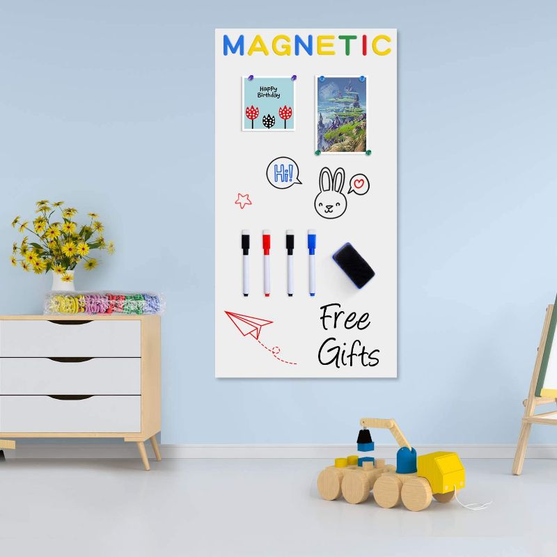 Photo 1 of Board2by Magnetic Whiteboard Contact Paper, 40 x 17.3 Inch Self Adhesive Dry Erase Sticker for Wall, Removable White Board Wallpaper Roll with 42 Magnetic Letters for Kids, Classroom, Office
