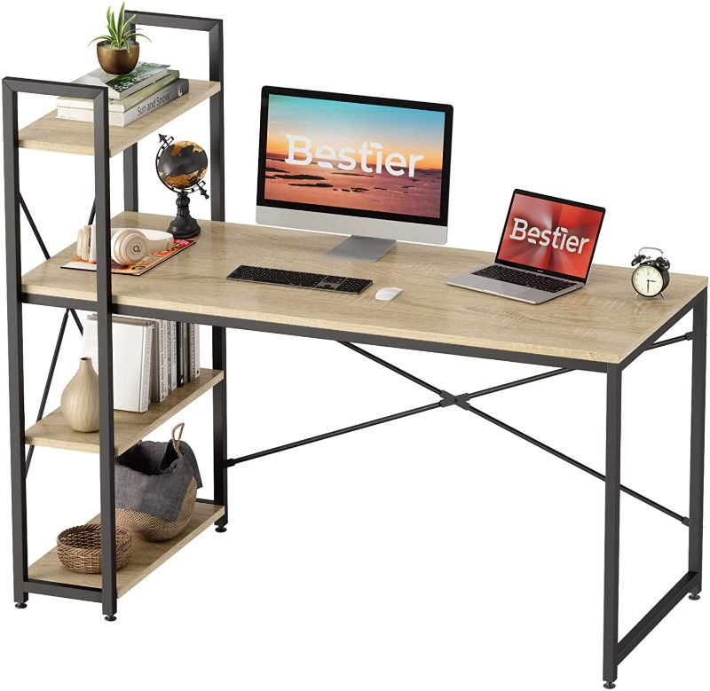 Photo 1 of Bestier Computer Desk with Storage Shelves 55 Inch Writing Study Table Workstation for Home Office, Oak
