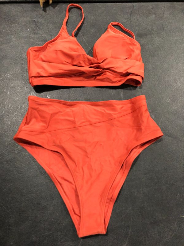 Photo 2 of Cupshe CUPSHE Women's Red Twist High Waist V Neck Bikini Set Red Medium
