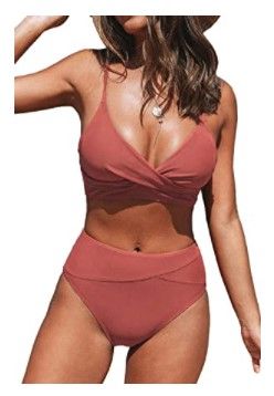 Photo 1 of Cupshe CUPSHE Women's Red Twist High Waist V Neck Bikini Set Red Medium
