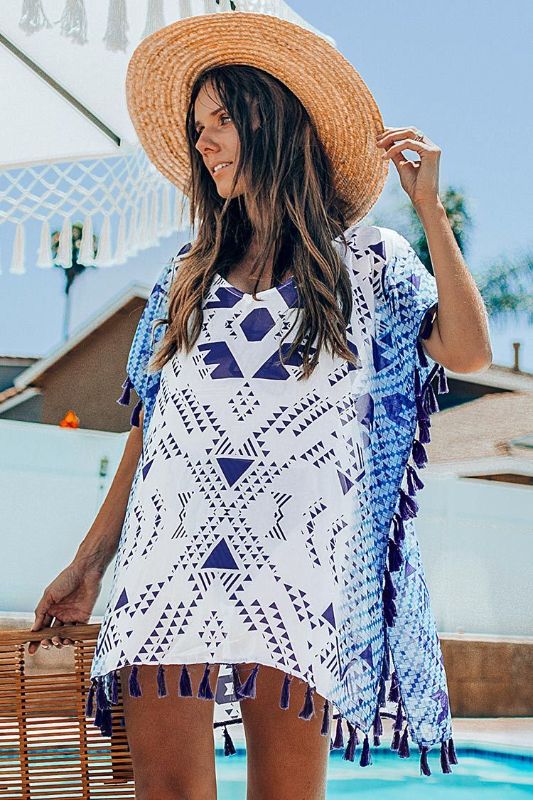 Photo 1 of Cupshe Geometric Print Tassel Trim Cover Up
