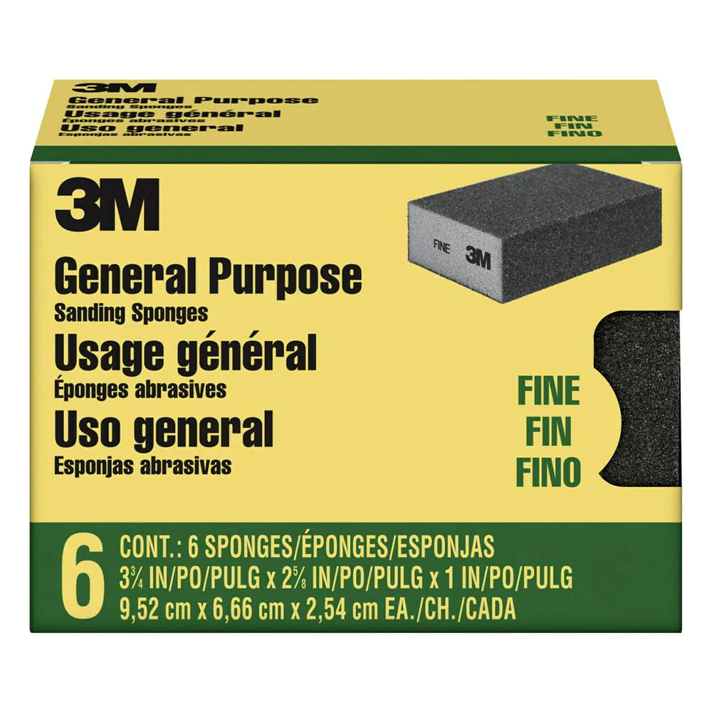 Photo 1 of 3M 3.75 in. X 2.625 in. X 1 in. 120 Grit Fine Sanding Sponges (6-Pack)
