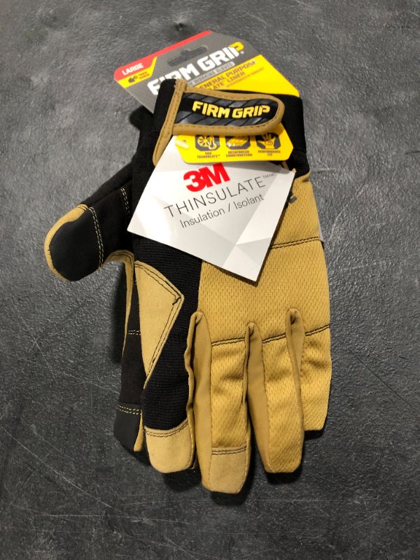 Photo 2 of FIRM GRIP Large Winter General Purpose Gloves with Thinsulate Liner, Black & Tan Large 
