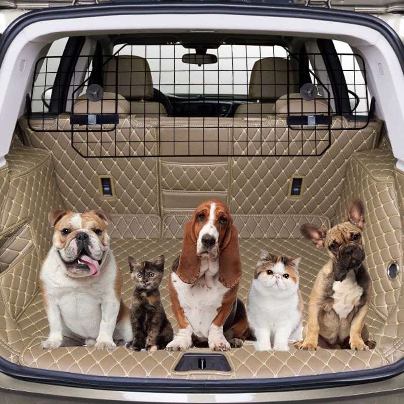 Photo 1 of fophop Dog Car Barrier, Vehicles Pet Divider Gate for Trunk Cargo Area - Pet Barrier Extendable for Universal Fit(35-49in), Heavy-Duty Wire Mesh, Safety Car Divider for Dogs
