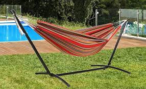 Photo 1 of  9' Double Hammock with Space Saving Steel Hammock Stand (Elegant Rainbow Stripe) missing and has mismatch pieces