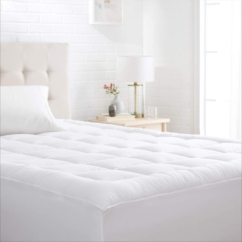 Photo 1 of Amazon Basics Down-Alternative Mattress Topper Pad with Microfiber Shell, Quilted, Breathable, Fitted - Queen
