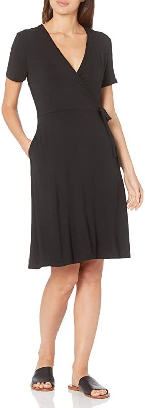 Photo 1 of Amazon Essentials Women's Cap-Sleeve Faux-Wrap Dress (S)
