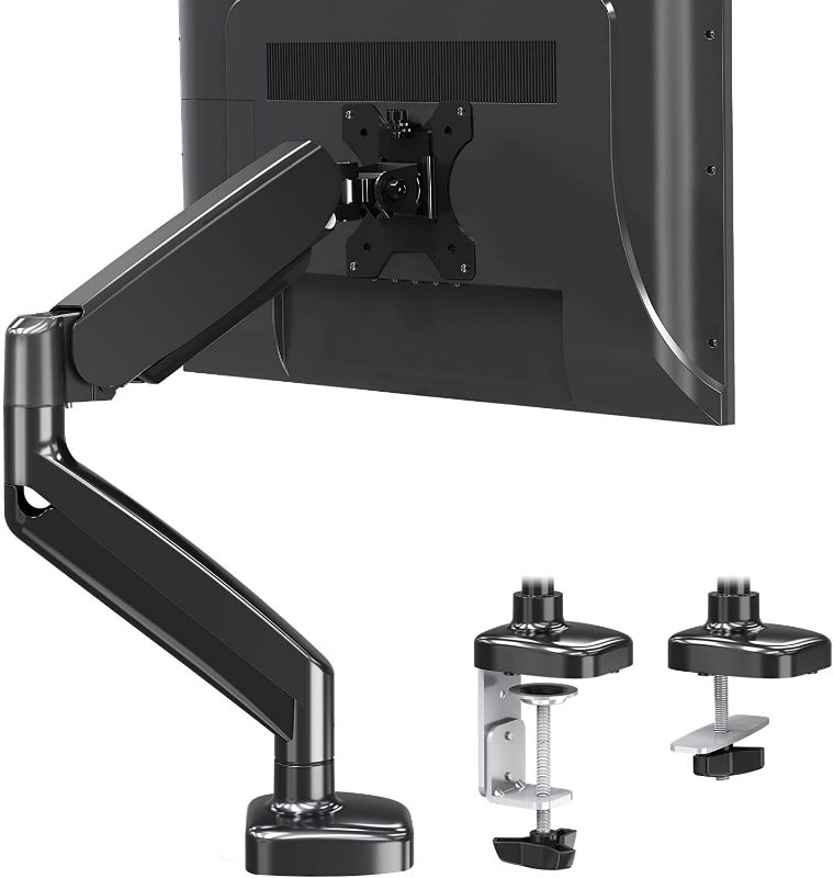 Photo 1 of MOUNTUP Single Monitor Desk Mount - Adjustable Gas Spring Monitor Arm, VESA Mount with C Clamp, Grommet Mounting Base, Computer Monitor Stand for Screen up to 32 inch