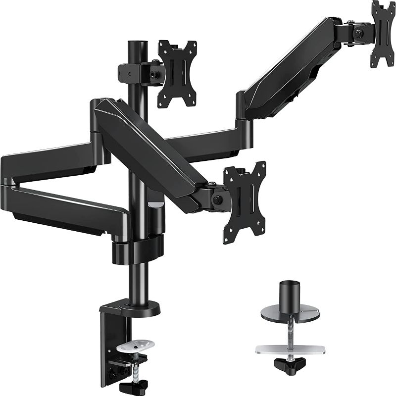 Photo 1 of MOUNTUP Triple Monitor Stand Mount - 3 Monitor Desk Mount for Computer Screens Up to 27 inch, Triple Monitor Arm with Gas Spring, Heavy Duty Monitor Stand, Each Arm Holds Up to 17.6 lbs