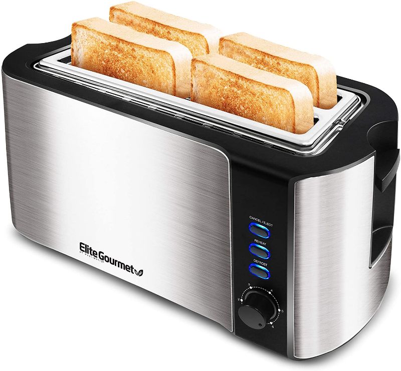 Photo 1 of Elite Platinum Cool Touch Long Slot Toaster with Extra Wide 1.25" Slots for Bagels, 6 Settings, Space Saving Design, Warming Rack, 4 Slice, Stainless Steel & Black
