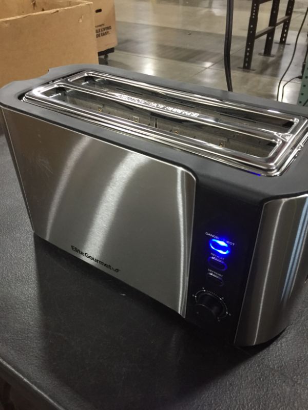 Photo 2 of Elite Platinum Cool Touch Long Slot Toaster with Extra Wide 1.25" Slots for Bagels, 6 Settings, Space Saving Design, Warming Rack, 4 Slice, Stainless Steel & Black
