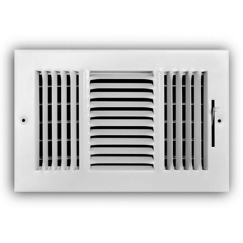 Photo 1 of 10 in. X 6 in. 3-Way Steel Wall/Ceiling Register in White

