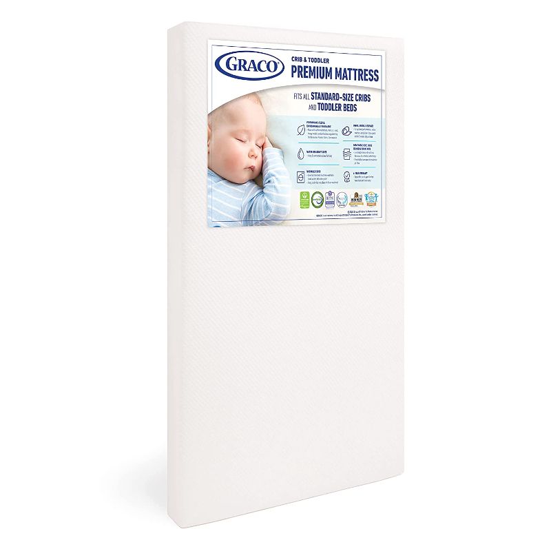 Photo 1 of Graco Premium Foam Crib & Toddler Mattress – 2021 Edition, GREENGUARD Gold and CertiPUR-US Certified, 100% Machine Washable, Breathable, Water-Resistant Cover, Ideal Firmness for Infants- 52x27x5 Inch
