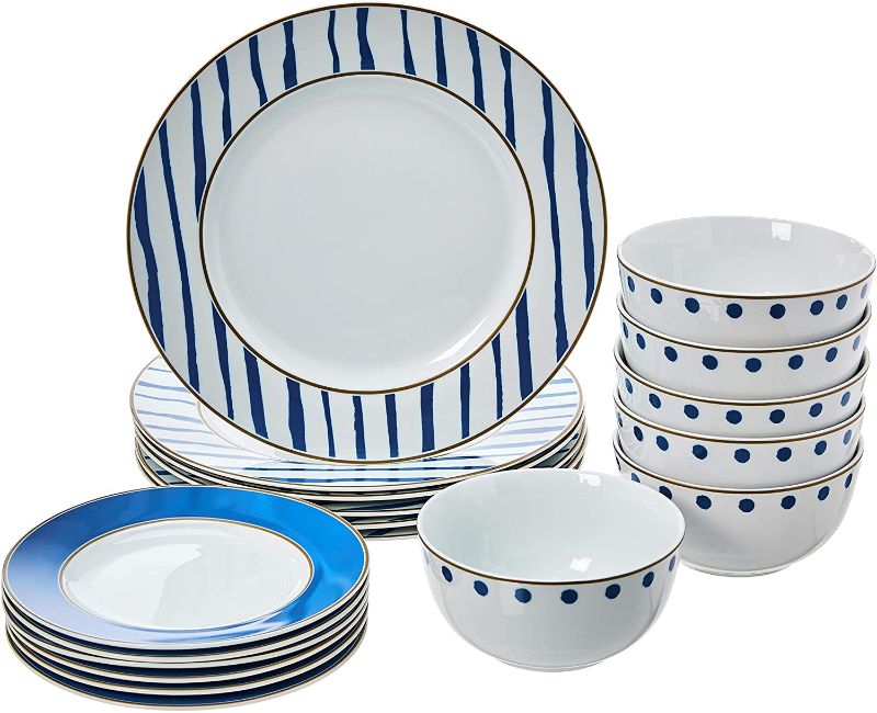 Photo 1 of  18-Piece Kitchen Dinnerware Set, Plates, Dishes, Bowls, Service for 6, Blue Accent
