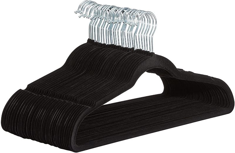 Photo 1 of Amazon Basics Slim, Velvet, Non-Slip Suit Clothes Hangers, Black/Silver - Pack of 30
