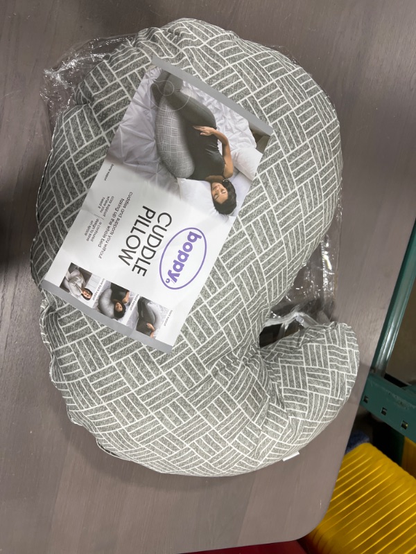 Photo 2 of Boppy Cuddle Pregnancy Pillow with Removable, Breathable Cover | Gray Basket Weave | Plush Contoured Support | Prenatal and Postnatal Positioning
