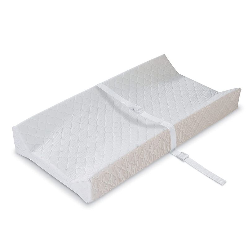 Photo 1 of Summer Infant Contoured Changing Pad, 16” x 32”, White Comfortable & Secure Baby with Security Strap and Two High Curved Sides, Easy to Clean
