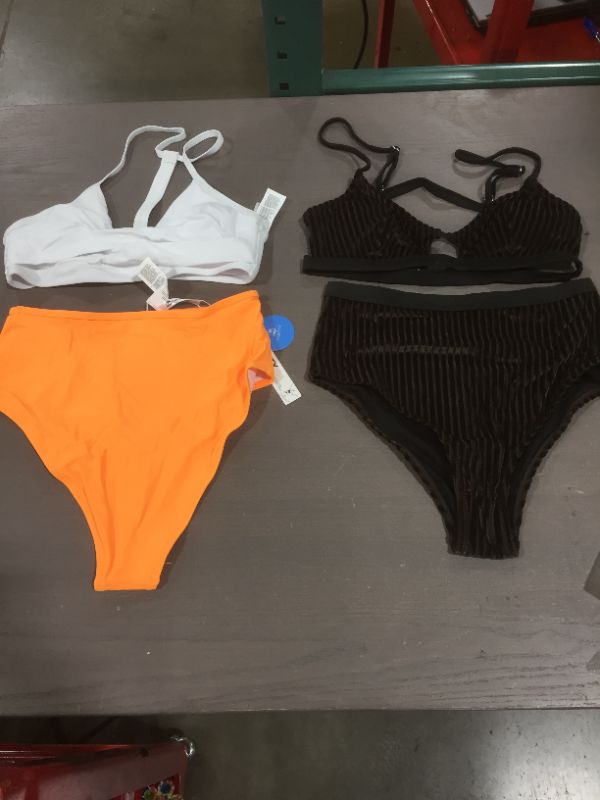 Photo 2 of (2 PACK) CUPSHE Solid White Bikini With Orange High Waisted Bottom (S)
