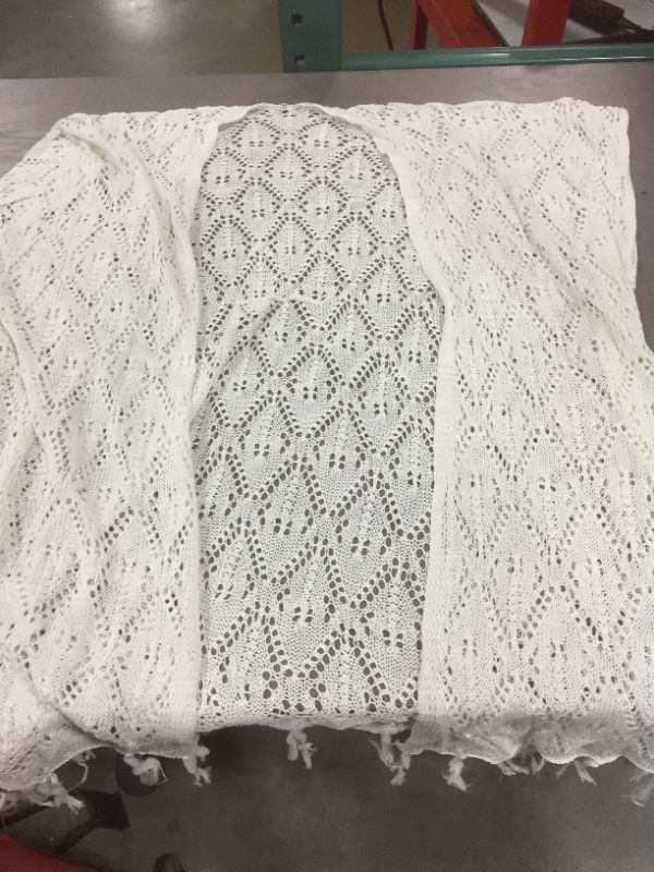 Photo 1 of CUPSHE Women's White Fringe Hem Kimono Front Opening Knee Length Cover Up (M)

