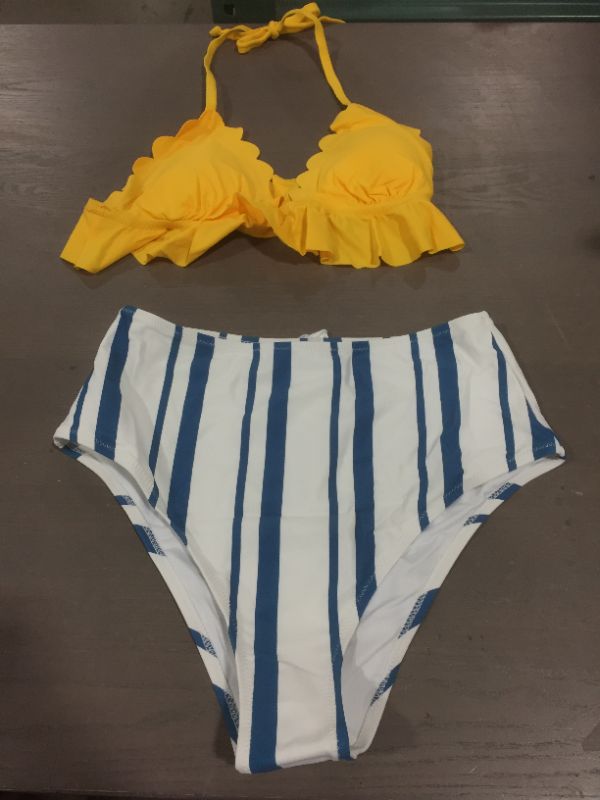 Photo 2 of CUPSHE Beach Days Ruffle And Striped High Waisted Bikini (L)
