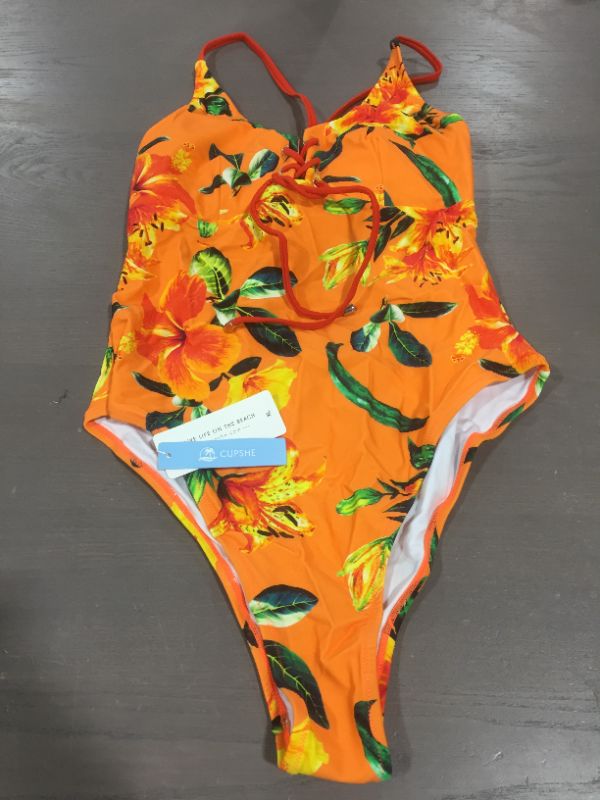 Photo 2 of CUPSHE Orange Lace Up One-Piece Swimsuit (XXL)
