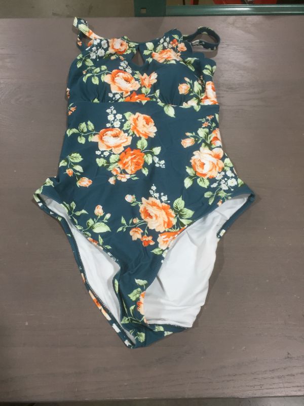 Photo 2 of CUPSHE Teal Floral Scalloped One Piece Swimsuit (XL)
 