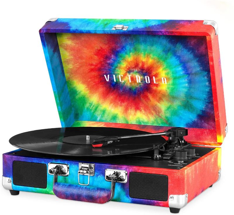 Photo 1 of Victrola Vintage 3-Speed Bluetooth Portable Suitcase Record Player with Built-in Speakers | Upgraded Turntable Audio Sound| Includes Extra Stylus | Tie Dye, 1SFA (VSC-550BT-TDY)
