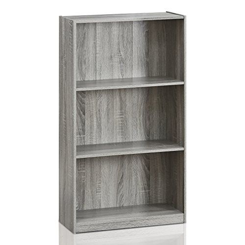 Photo 1 of Furinno Basic 3-Tier Bookcase Storage Shelves, French Oak Grey
