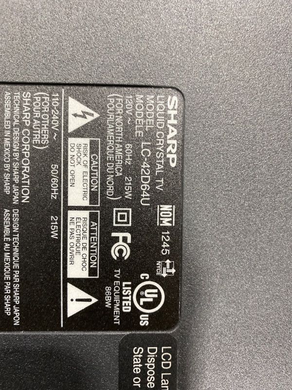 Photo 2 of 42" AQUOS®  LCD HDTV (does not come with stand or remote)