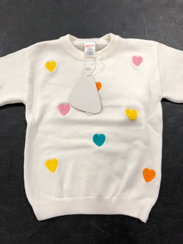 Photo 1 of MUD KINGDOM GIRL'S HEART SWEATER, WHITE, SIZE 110.