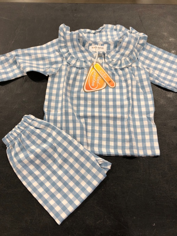 Photo 1 of MUD KINGDOM GIRL'S PAJAMA SET, BLUE/WHITE, SIZE 90.