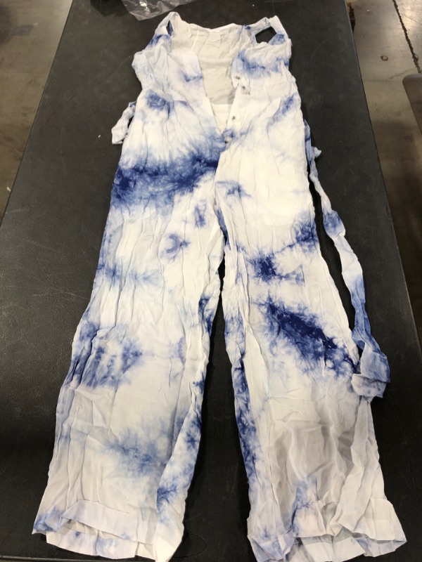 Photo 1 of WOMEN'S SLEEVELESS TYE DYE JUMPSUIT, BLUE/WHITE, SIZE SMALL.