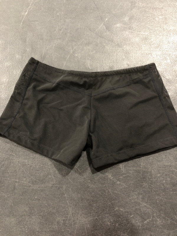 Photo 1 of WOMEN'S BLACK STRETCH CHEEKLESS SEXY SHORTS, SIZE XL.