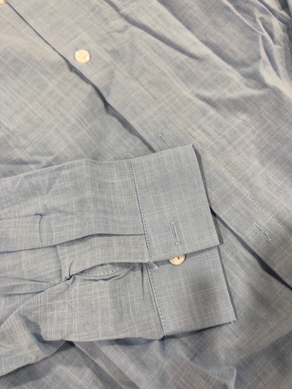 Photo 3 of MEN'S BUTTON DOWN LONG SLEEVE SHIRT, BLUE, SIZE LARGE.