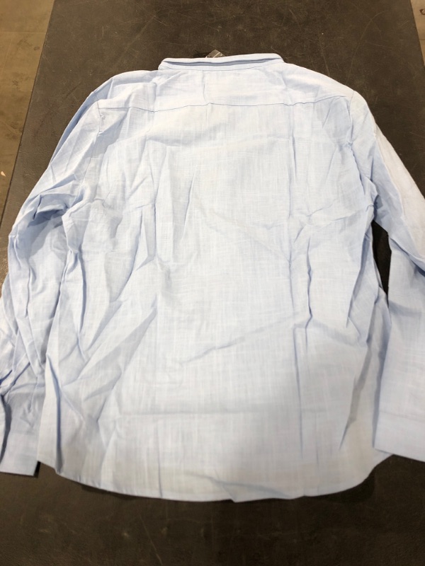 Photo 4 of MEN'S BUTTON DOWN LONG SLEEVE SHIRT, BLUE, SIZE LARGE.