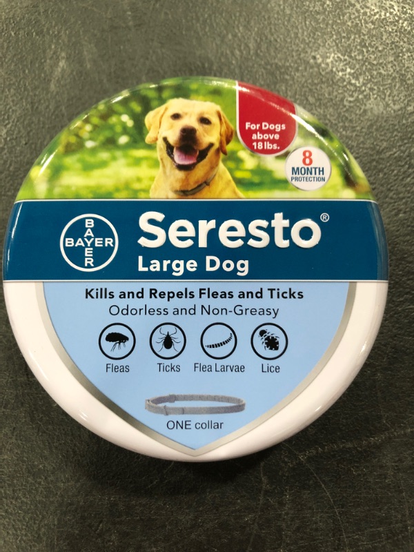 Photo 1 of Seresto Flea and Tick Collar for Dogs, 8-Month Flea and Tick Collar for Large Dogs, Over 18 Pounds
