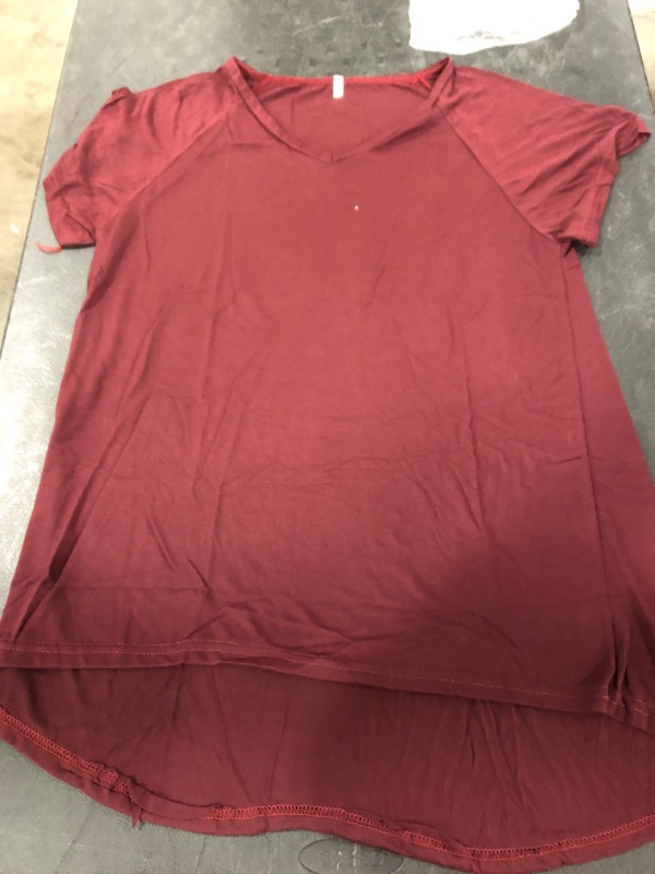 Photo 1 of WOMEN'S SHORT SLEEVE V-NECK T-SHIRT, MAROON RED, SIZE 2XL.