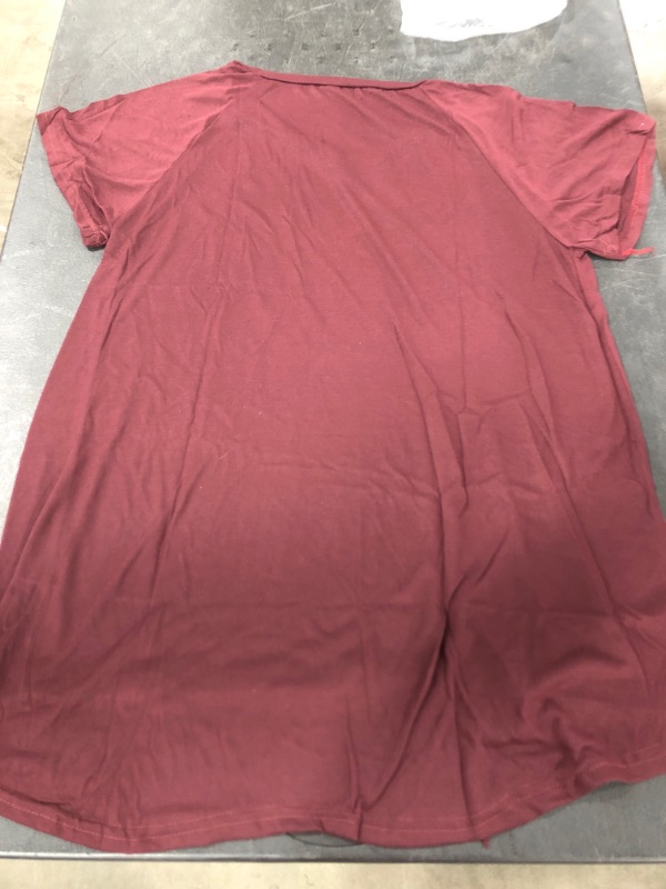 Photo 1 of WOMEN'S SHORT SLEEVE V-NECK T-SHIRT, MAROON RED, SIZE 2XL.