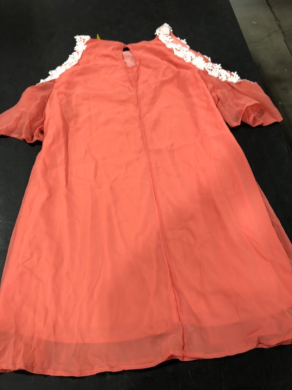 Photo 4 of WOMEN'S CHIFFON LACE DRESS, SALMON COLORED, SIZE XL.