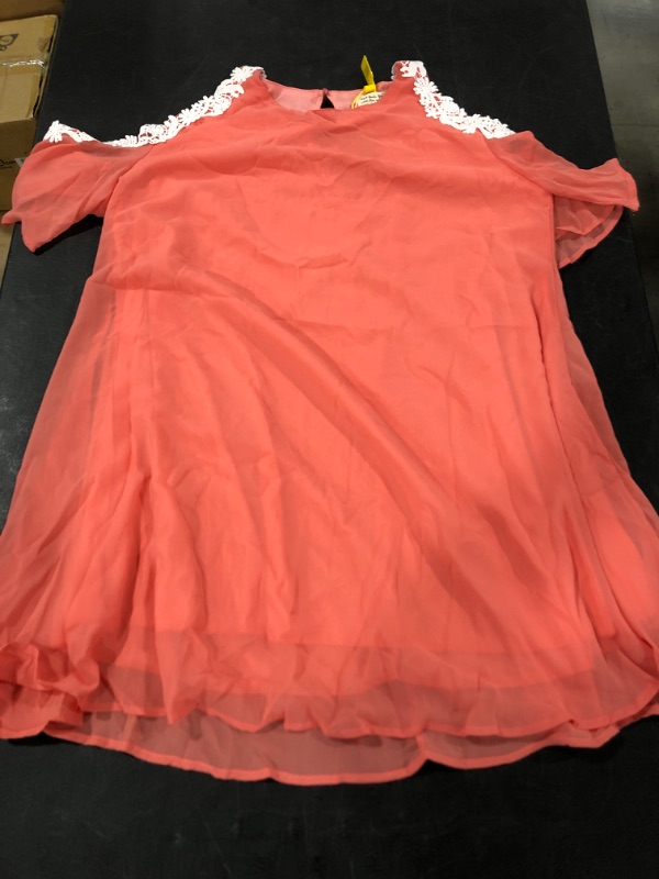 Photo 1 of WOMEN'S CHIFFON LACE DRESS, SALMON COLORED, SIZE XL.