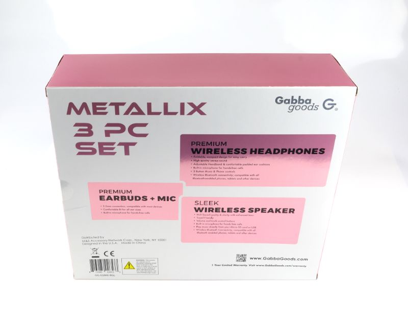 Photo 3 of METALLIX 3 PIECE SET 1 BLUETOOTH SPEAKER 1 WIRELESS HEADPHONE AND 1 EARBUD SET WITH MICROPHONE COLOR PINK ROSE NEW $29.99