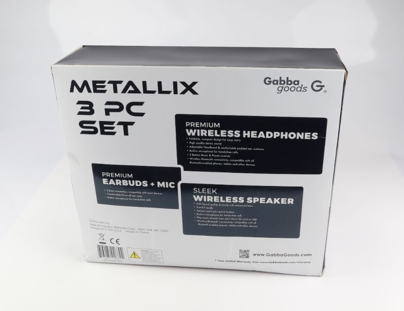 Photo 3 of METALLIX 3 PIECE SET 1 BLUETOOTH SPEAKER 1 WIRELESS HEADPHONE AND 1 EARBUD SET WITH MICROPHONE COLOR BLACK NEW $29.99