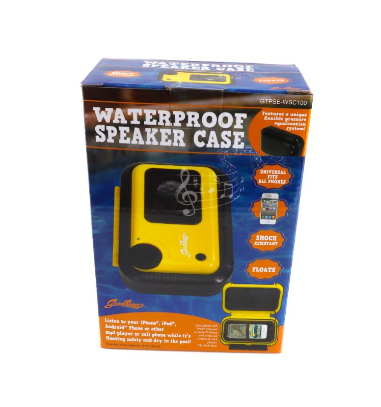 Photo 1 of WATERPROOF SPEAKER CASE SHOCK RESISTANT UNIVERSAL FOR DEVICES FLOATS ON WATER REQUIRES 3 AA BATTERIES NEW $ 45