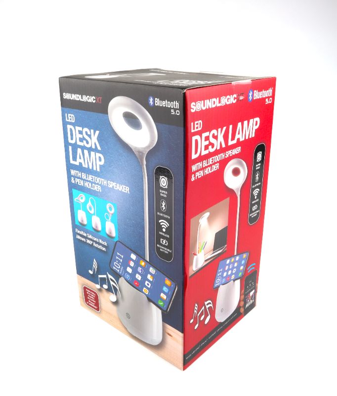 Photo 1 of LED DESK LAMP WITH BLUETOOTH SPEAKER PEN HOLDER AND PHONE HOLDER RECHARGEABLE BATTERY AND BENDABLE NEW $ 30