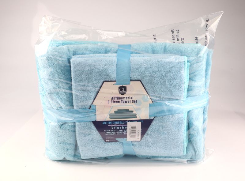 Photo 1 of  6 PIECE ANTIBACTERIAL TOWEL SET 2 BATH TOWELS 2 HAND TOWELS BAND 2 WASHCLOTHS NEW $30.00