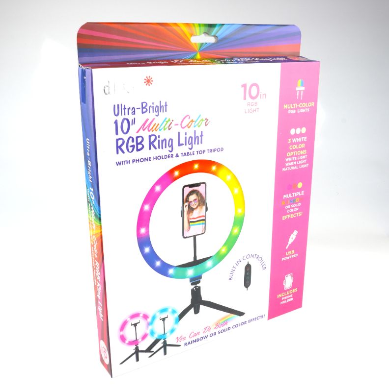 Photo 2 of MULTI COLOR 10 INCH LED RING LIGHT WITH PHONE HOLDER AND TABLE TRIPOD NEW $ 79.99