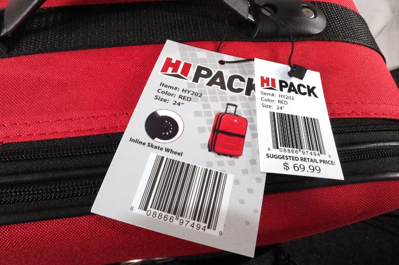 Photo 3 of HI PACK RED 24 INCH SUITCASE INLINE WHEEL EXPANDS AND A STRAP TO CLIP AROUND FRONT NEW $69.99