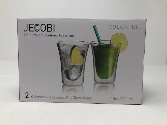 Photo 4 of JECOBI LUXURY COLORFUL 10 OZ DOUBLEWALL INSULATED GLASS SET OF 2 HOT OR COLD DISHWASHER MICROWAVE FREEZER SAFE LIGHT AND DURABLE NEW IN BOX $25

