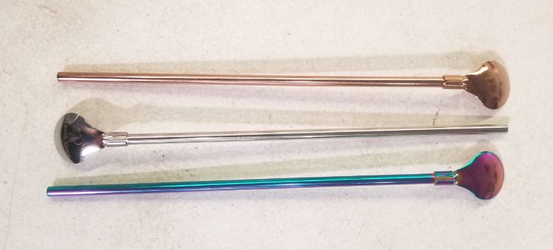 Photo 1 of 3 SET STIR SPOONS 1 GOLD 1 SILVER 1 OIL SLICK 

NEW $14.99